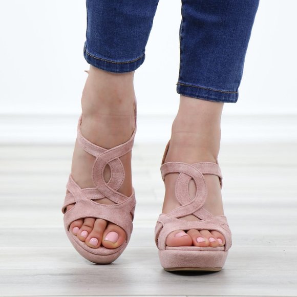 Faux Suede Wedge Heel Sandals - Picture 11 of 12